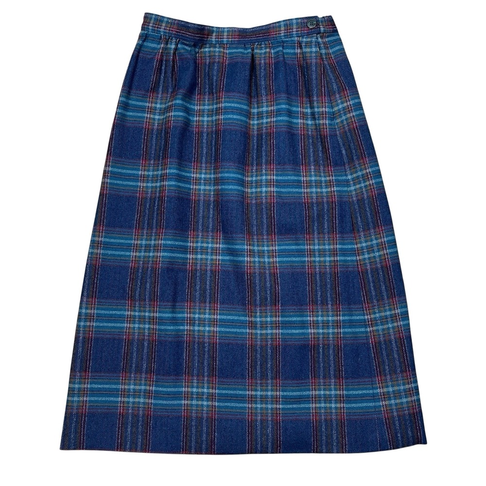 Vintage Pendleton 100% Wool Skirt Womens 10 Teal Plaid Fully Lined Midi